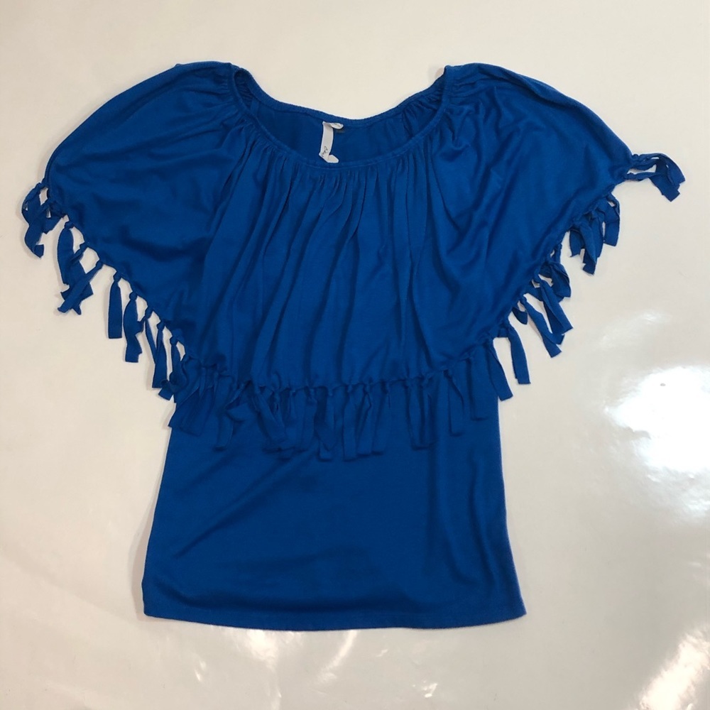NY Collection Women's Top Fringe Poncho Size M